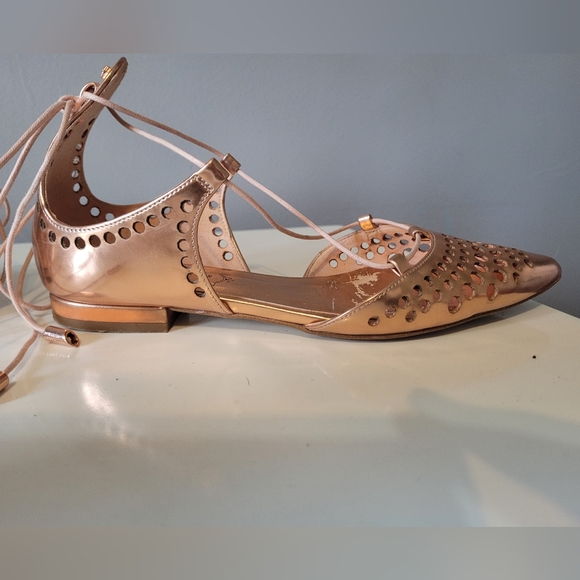 Ted Baker Cerez Rose Gold Metallic Lace Up Flats, GUC, Size 37 - Picture 7 of 12